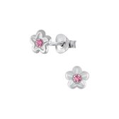 Joy|S - Zilveren Parnassia bloem oorbellen 6 mm roze kristal