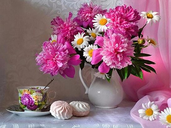 Diamond Painting Paarse bloemen vaas - Hobby Painter