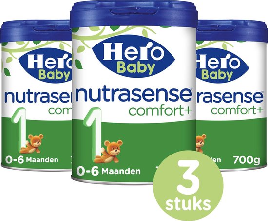 Hero Baby Nutrasense comfort+ 1 - Flesvoeding van 0 tot 6 mnd - 3 x 700gr - Dieetvoeding baby bij krampjes, spugen - Palmolie Vrij