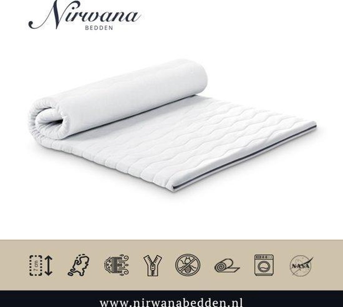 200x220 Topdekmatras - Topper HR50 - Koudschuim - 7 CM - Nirwana Bedden