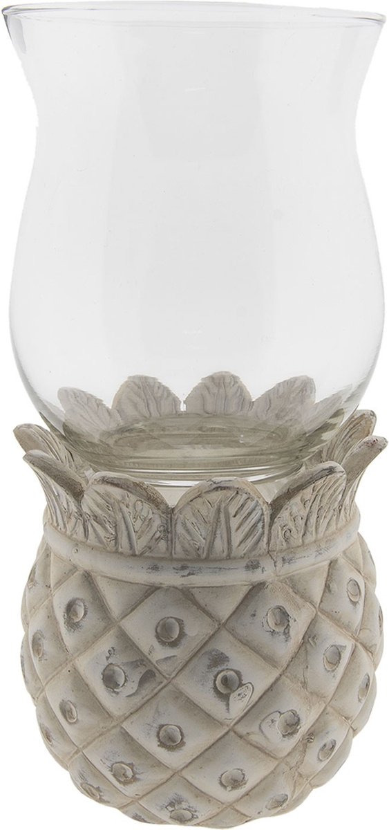 Waxinelichthouder  | Ø 13*26 cm | Wit | Terracotta | Rond | Ananas | Clayre & Eef | 6TE0198