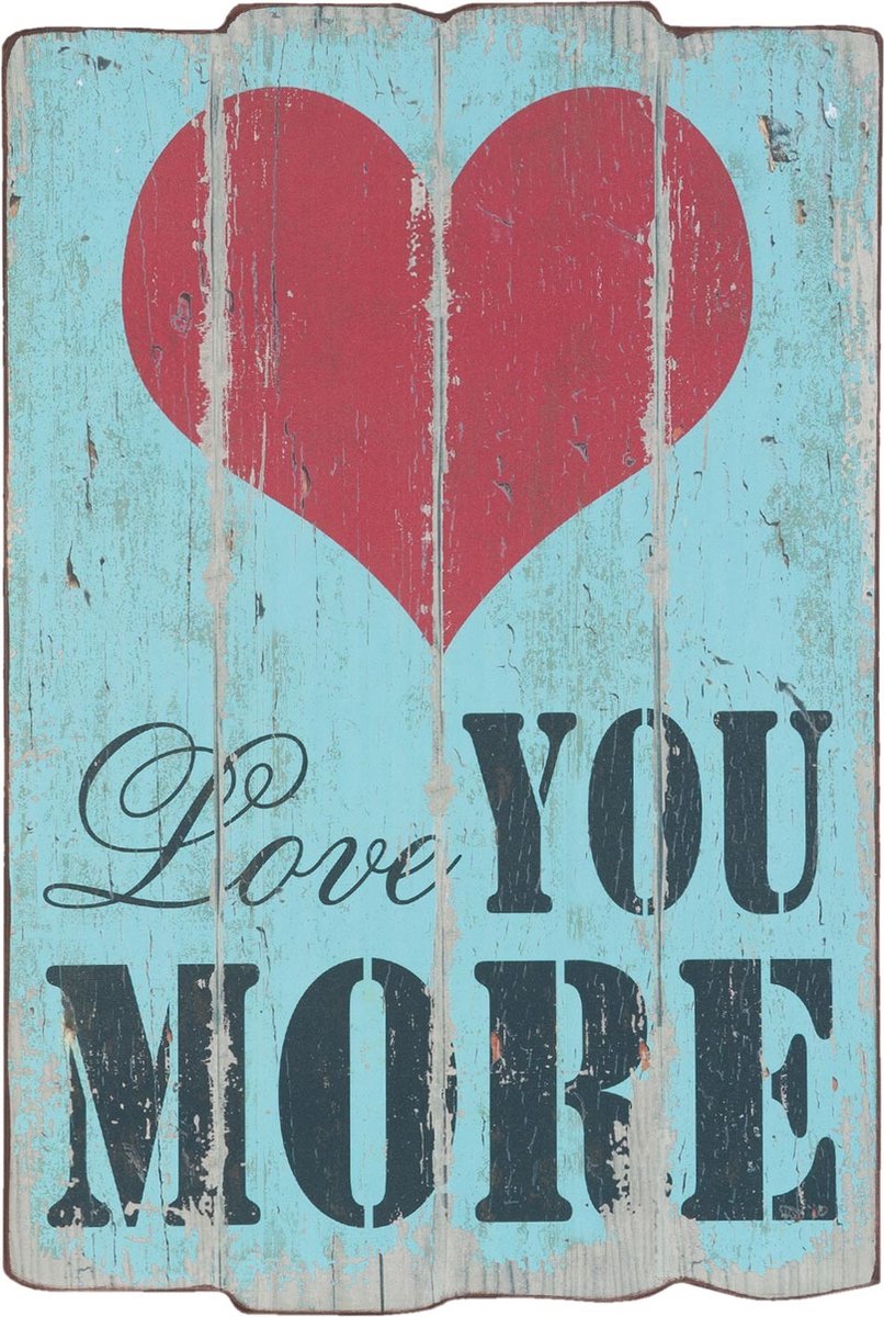 Tekstbord 6H1059 40*3*60 cm Blauw Hout Rechthoek Hart Wandbord Quote Bord Spreuk
