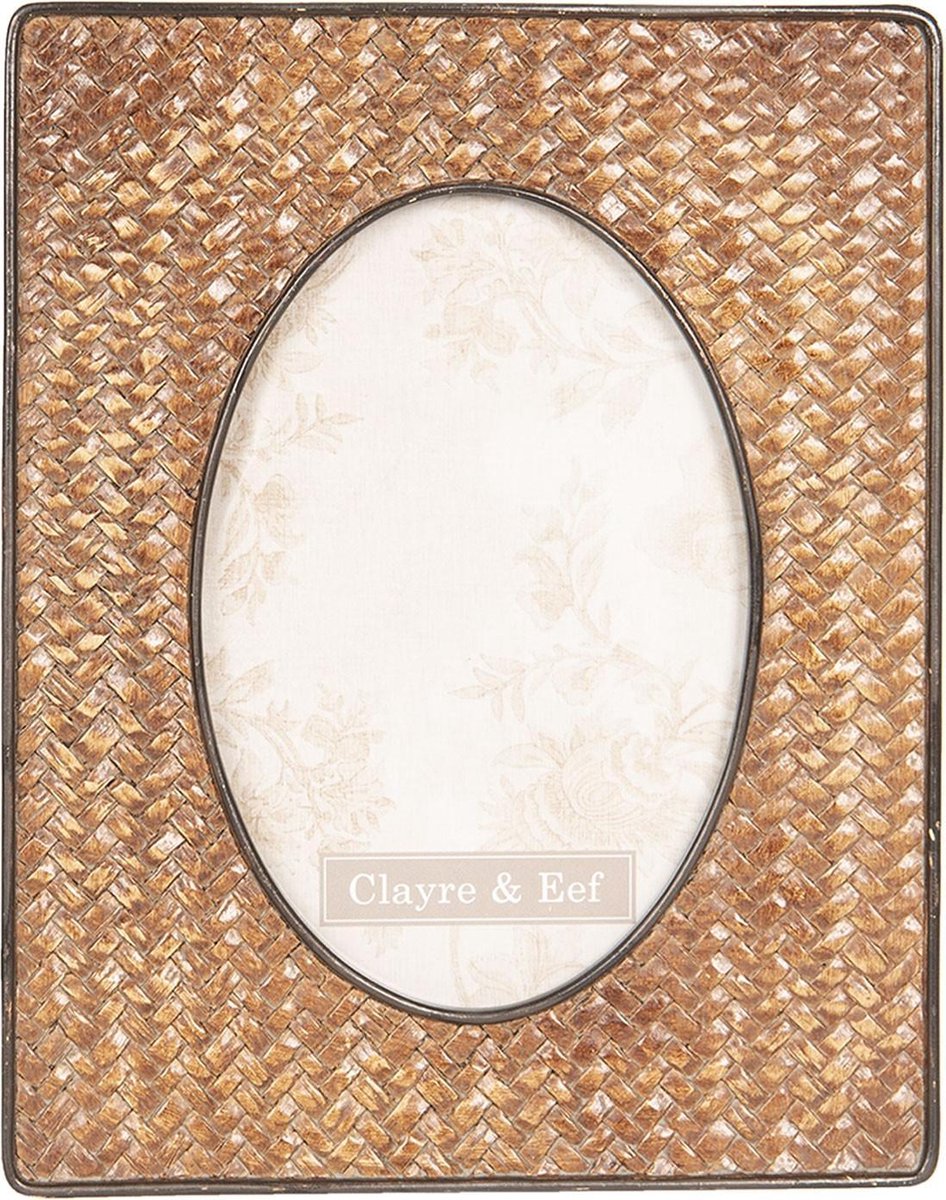 Clayre & Eef Fotolijst 16*2*20 cm / 10*15 cm Bruin Kunststof / Glas Gevlochten Rechthoek Fotokader Wissellijst Foto Frame