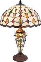 LumiLamp Tiffany Tafellamp Ø 40x60 cm Beige Bruin Glas Halfrond Tiffany Bureaulamp