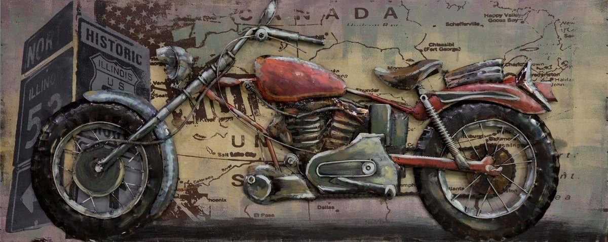 Schilderij - metaalschilderij - Motor 60x150cm