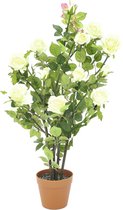 Europalms kunstplant voor binnen in pot - kunstroos - wit - 86 cm - rozenstruik