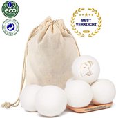 Droger Ballen 100% Wol XL - Wasbollen voor Snellere Droogtijd - Herbruikbare Wollen Droogballen - Wollen Wasballen + Katoen Opberg Tasje - 6 Stuks 7*cm