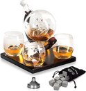 Luxe Whiskey Karaf Set - Wereldbol Decanteerkaraf - 8 Whisky Stones - 4 Glazen