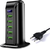 DrPhone SmartC2® - 5 Poorten Laadstation USB HUB - Desktop Lader met Digitale LED Display - Zwart