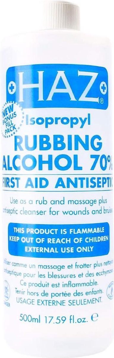 HAZ ISOPROPYL RUBBING ALCOHOL 70° FIRST AID ANTISEPTIC 500ML