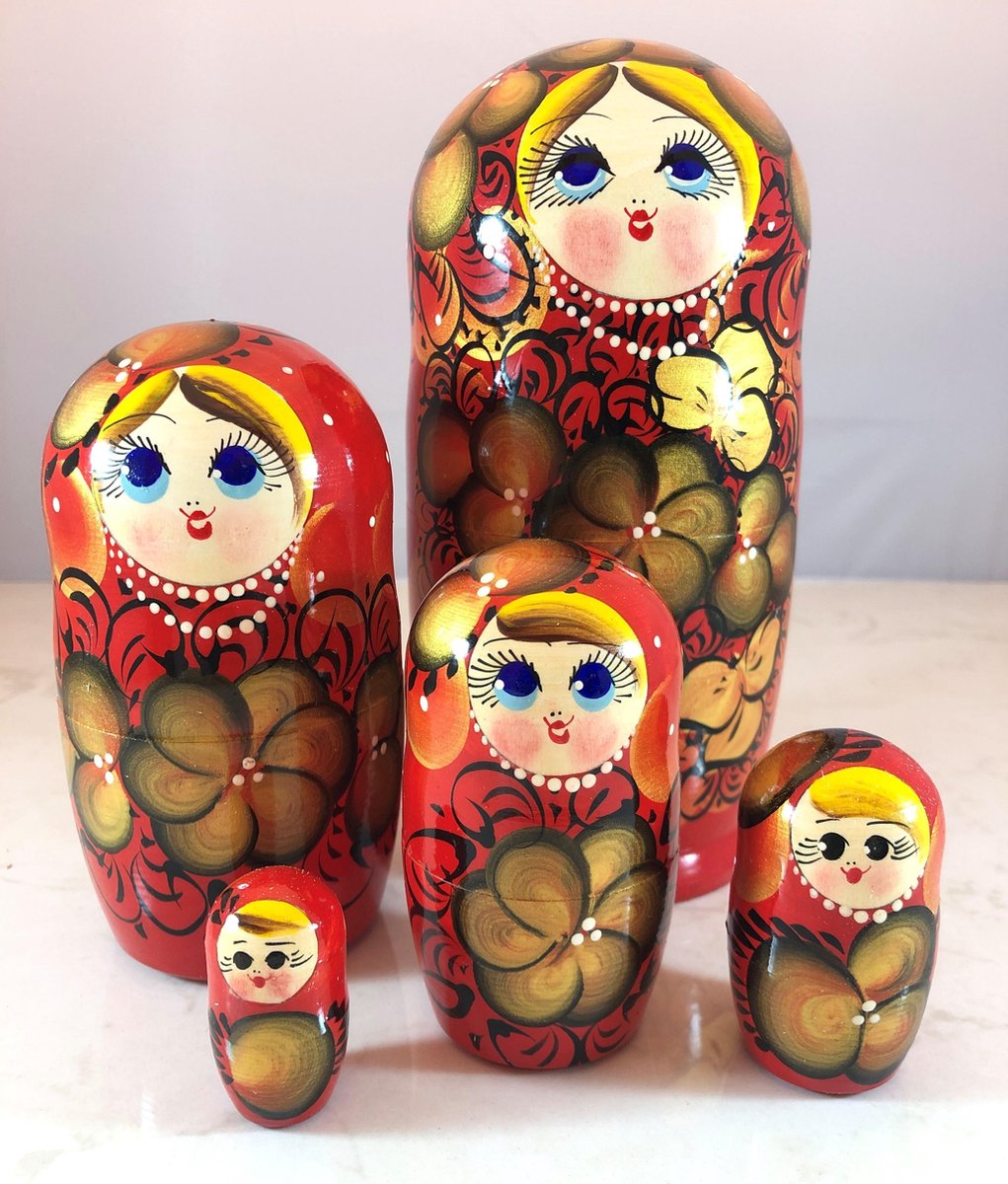 Russian Nesting Doll Matryoshka Petit 5 Or Rouge Noir Khokhloma Cadeau de Noël 