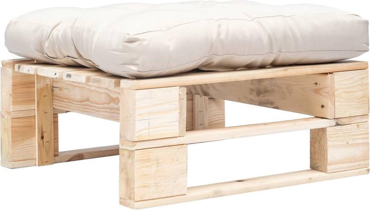 vidaXL Tuinpoef - met - zandkleurig - kussen - pallet - hout - naturel Naturel en zandkleurig