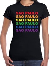 Regenboog Sao Paulo gay pride zwart t-shirt voor dames XS