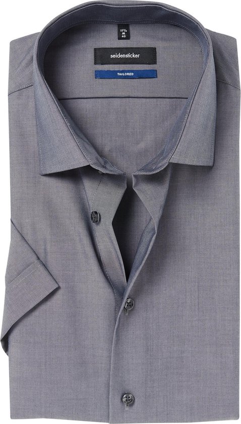 Seidensticker shaped fit overhemd - korte mouw - antraciet fil à fil - Strijkvrij - Boordmaat:
