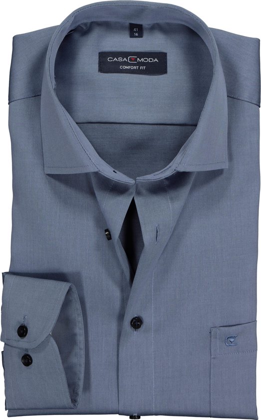 CASA MODA comfort fit overhemd - mouwlengte 72 cm - blauw twill - Strijkvrij - Boordmaat: 44