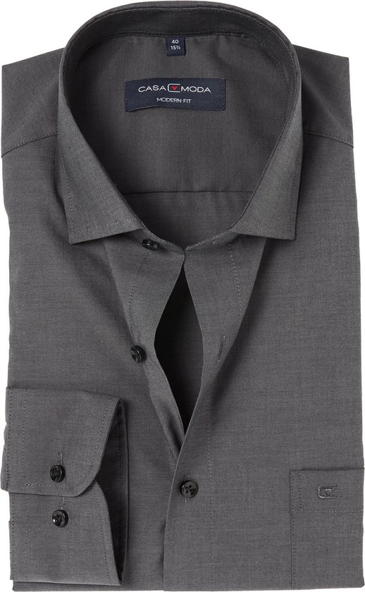 CASA MODA modern fit overhemd - antraciet grijs - Strijkvriendelijk - Boordmaat: 46