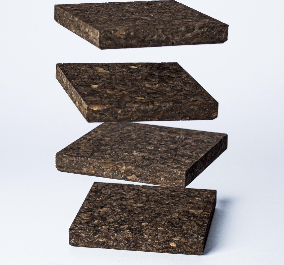 4 Donker Bruinen Vierkanten Kurken Onderzetters Schotels 10,5 x 10,5 x 1 cm