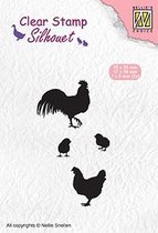 SIL060 Silhouet Nellie Snellen - Clear stamp - rooster, hen and chicks - kip met kuikens - stempel