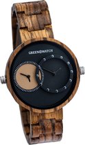 Greenwatch Hout horloge met twee tijdzones