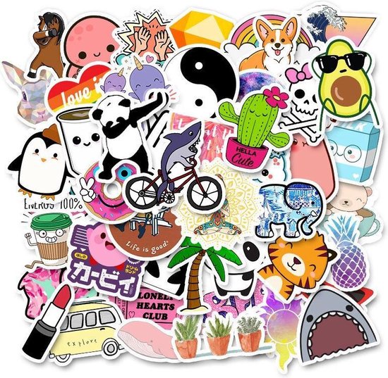 Stickers-Mix van 50 stickers voor laptop, telefoon, koelkast,... bol.com