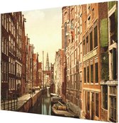 Oud Stadsgezicht Amsterdam Oudezijds Kolk - Oude Foto Print op Canvas Doek - 90x60 cm