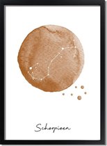 DesignClaud Sterrenbeeld poster Schorpioen – Bruin Formaten: A3 + fotolijst zwart