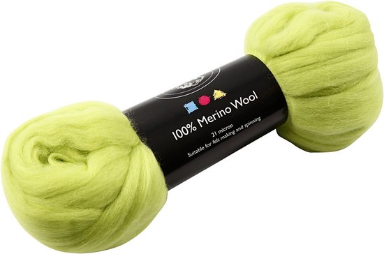 Merino wol, 21 micron, lime green, 100 gr - Creotime