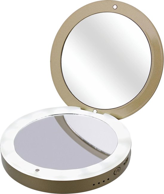 Spiegel powerbank, make-up spiegel med led licht, powerbank, mobiel  opladen, | bol.com