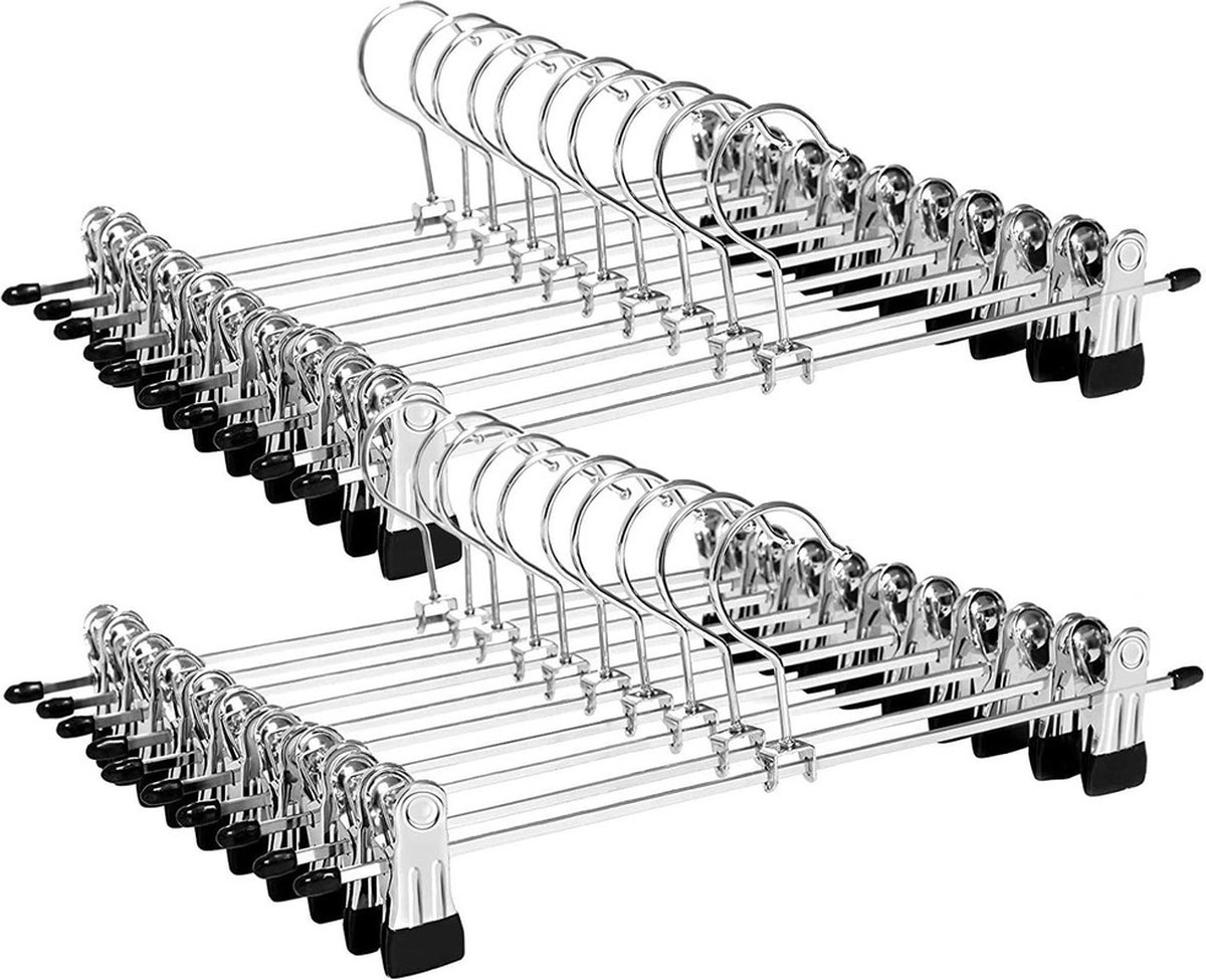 TopHangers [Set van 20] - Stevige metalen knijperhangers met verschuifbare knijpers voorzien van zwarte anti-slip | 30cm breed