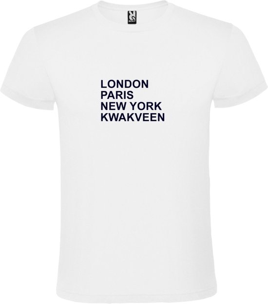 wit T-Shirt met London,Paris, New York , Kwakveen tekst Zwart Size S