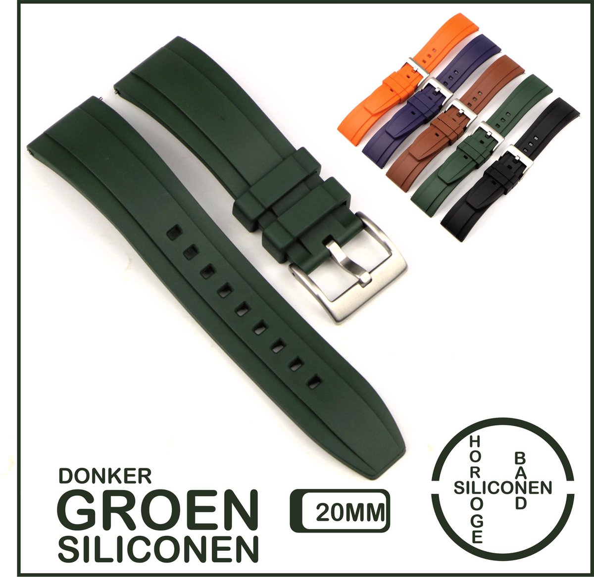 20mm Rubber horlogeband Groen passend op o.a Casio Seiko Citizen en alle andere merken - 20 mm Bandje - Horlogebandje horlogeband, Siliconen