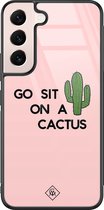 Casimoda® hoesje - Geschikt voor Samsung Galaxy S22 - Go Sit On A Cactus - Luxe Hard Case Zwart - Backcover telefoonhoesje - Roze