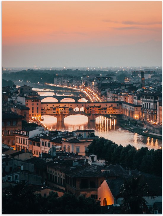 WallClassics - Poster (Mat) - Middeleeuwse brug over rivier de Arno - Italië - 30x40 cm Foto op Posterpapier met een Matte look