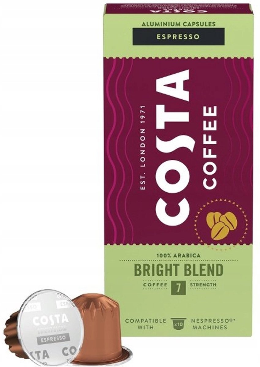 Costa Coffee Bright Blend-capsules, compatibel met Nespresso ESPRESSO / 50 capsules