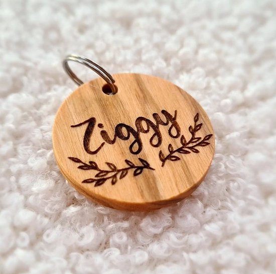 Hondenpenning rond | Hout | Diameter 3 cm | Inclusief naam en telefoonnummer graveren | Gegraveerde penning hond | Dierenpenning