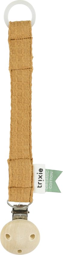 Louka speenkoord rib bruin de luxe - houten clip - speenketting