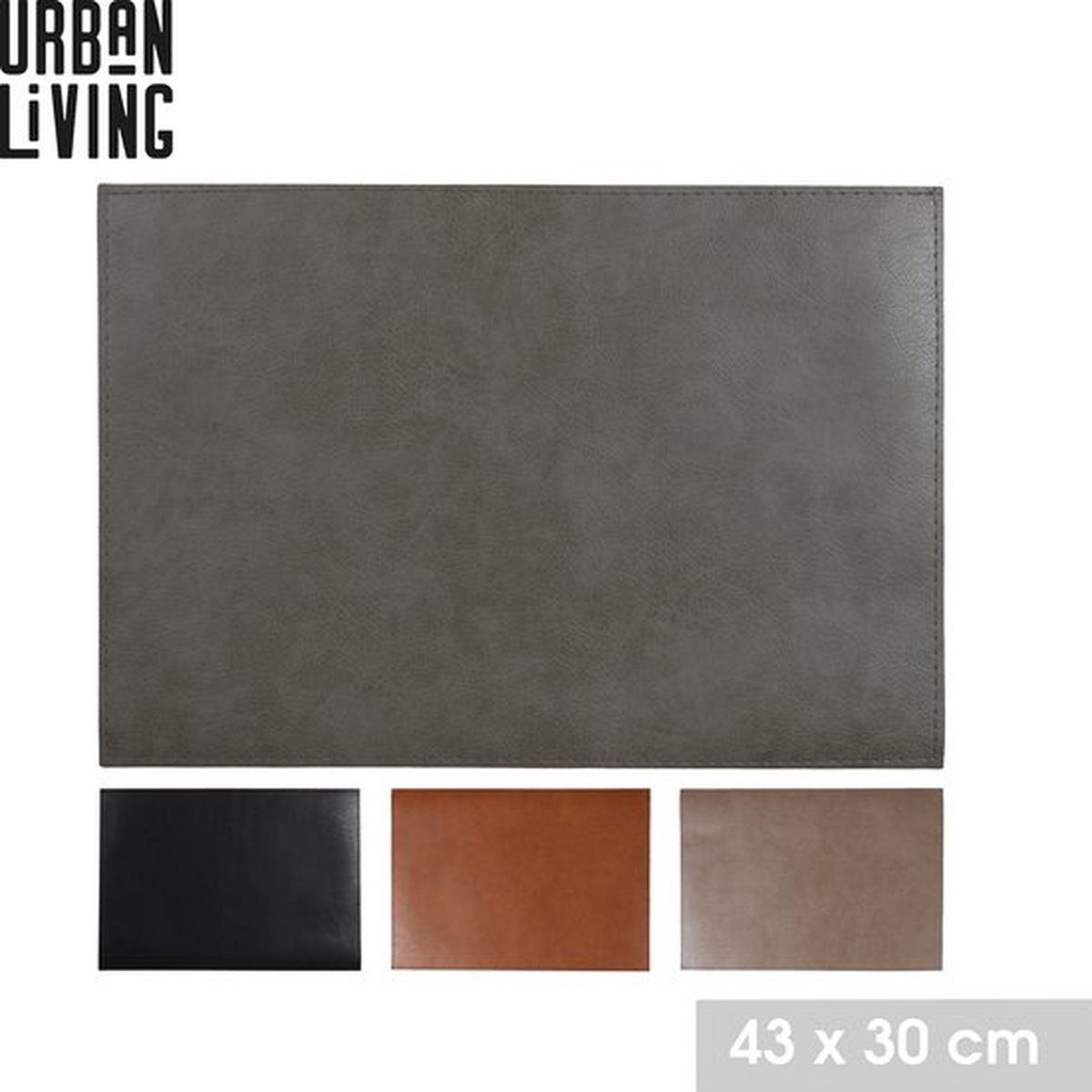 Urban Living Placemats lederlook - Luxe - rechthoekig - cognac - 43cm x 30cm - 4 stuks