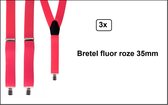 3x Bretel roze fluor - Carnaval thema feest party fun festival optocht pink bretels