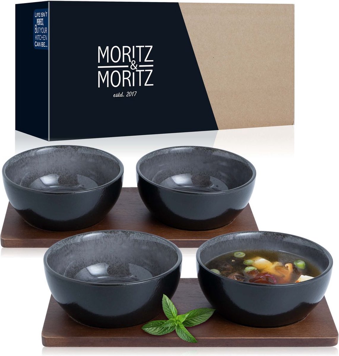 Moritz & Moritz luxe moderne 6 delige Japanse Miso schalen set 25CM bij 12CM antraciet