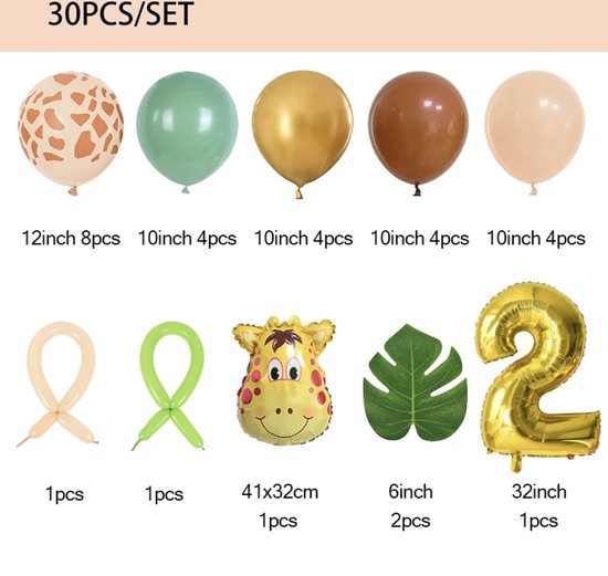 Set Ballons Jungle 2 ans - 30 pièces - Décoration Anniversaire