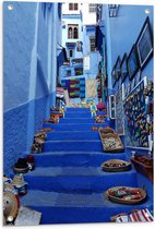 WallClassics - Tuinposter – Kunst op Straat - Marokko - 60x80 cm Foto op Tuinposter (wanddecoratie voor buiten en binnen)