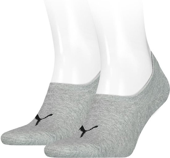 Puma Unisex Footie High Cut (2-pack) - unisex onzichtbare sokken - middengrijs melange - Maat: 35-38