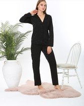 Viscose Dames 2- Delige -Pyjama- Luxe Pyjamaset- Nachtkleding- Homewear -Satijn Zwart Maat L