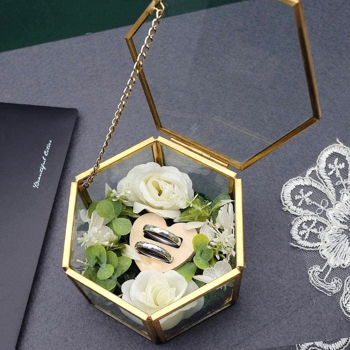 Sieradenbox van fluweel, organizer met 24 vakken, klein sieradendoosje met transparant acryldeksel voor ringen, halskettingen, armbanden, oorbellen en horloges (wit