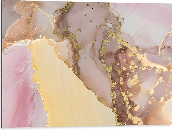 Dibond - Print van Roze met Goudkleurig Marmer - 80x60 cm Foto op Aluminium (Met Ophangsysteem)