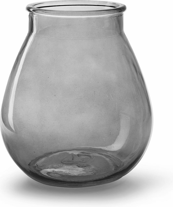 Jodeco Bloemenvaas druppel vorm - smoke grijs/transparant glas - H22 x D20 cm