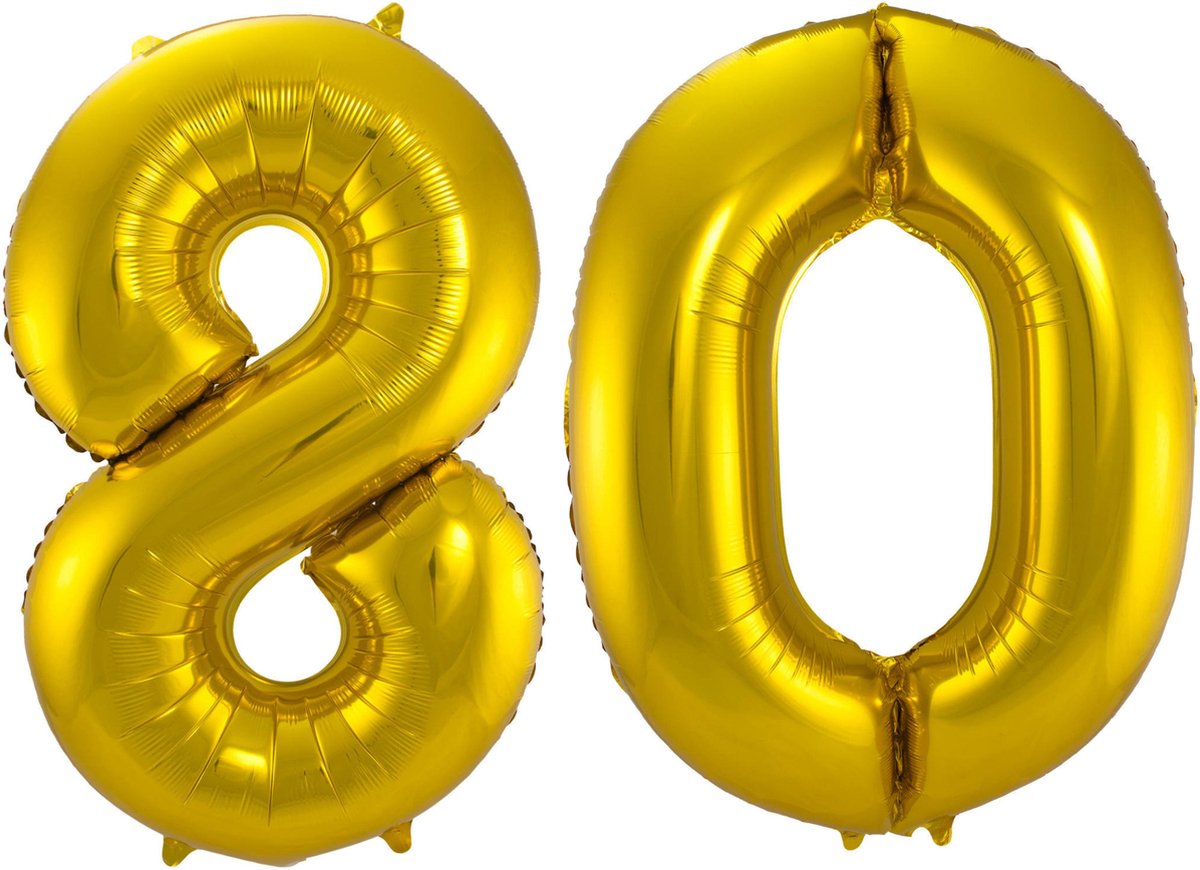Folat Folie ballonnen - 80 jaar cijfer - goud - 86 cm - leeftijd feestartikelen - verjaardag versiering
