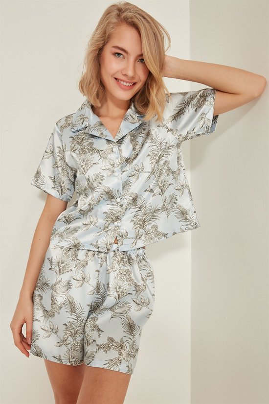 AMARANTA- Cadeau- Satijn Crop Shortama Set-Dames pyjama set-Satijn shortama set-maat XL, Moederdag Cadeau