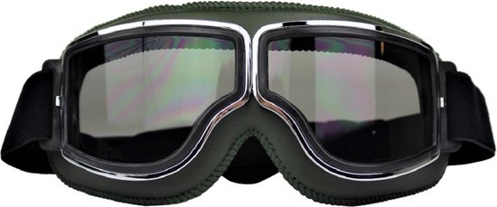 CRG Cruiser Motorbril - Donkergroen Leren Motorbril - Retro Motorbril Heren - Smoke Glas