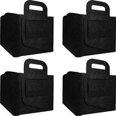 QUVIO Opbergmand - Vilt - Set van 4 - Organizer - Opbergdozen - Opbergen - Opbergbox - Opbergbak - Rechthoek - 27 x 40 x 26 cm - Zwart - Gemeleerd